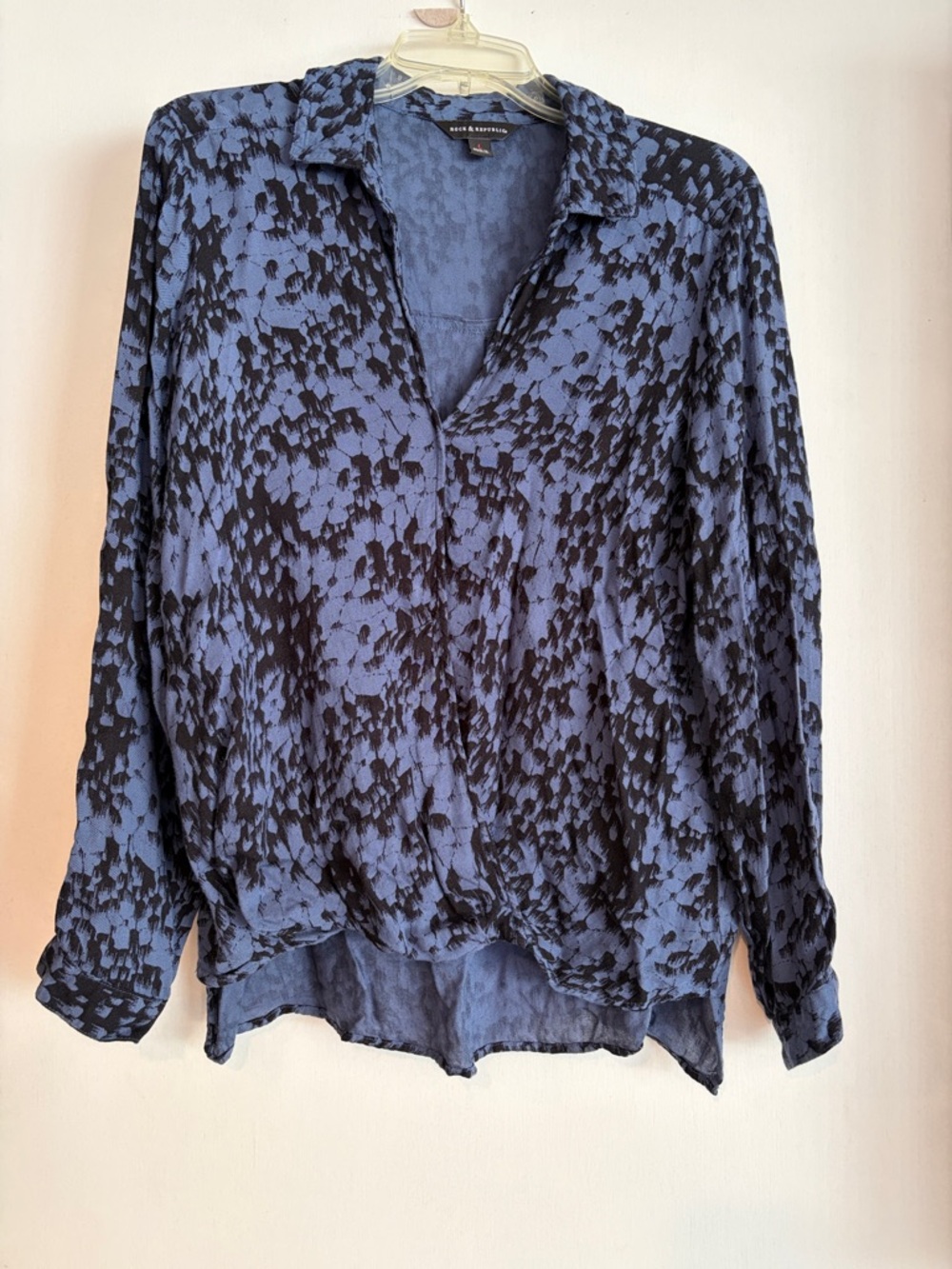 Rock & Republic Blue and Black Abstract Button-Down Blouse